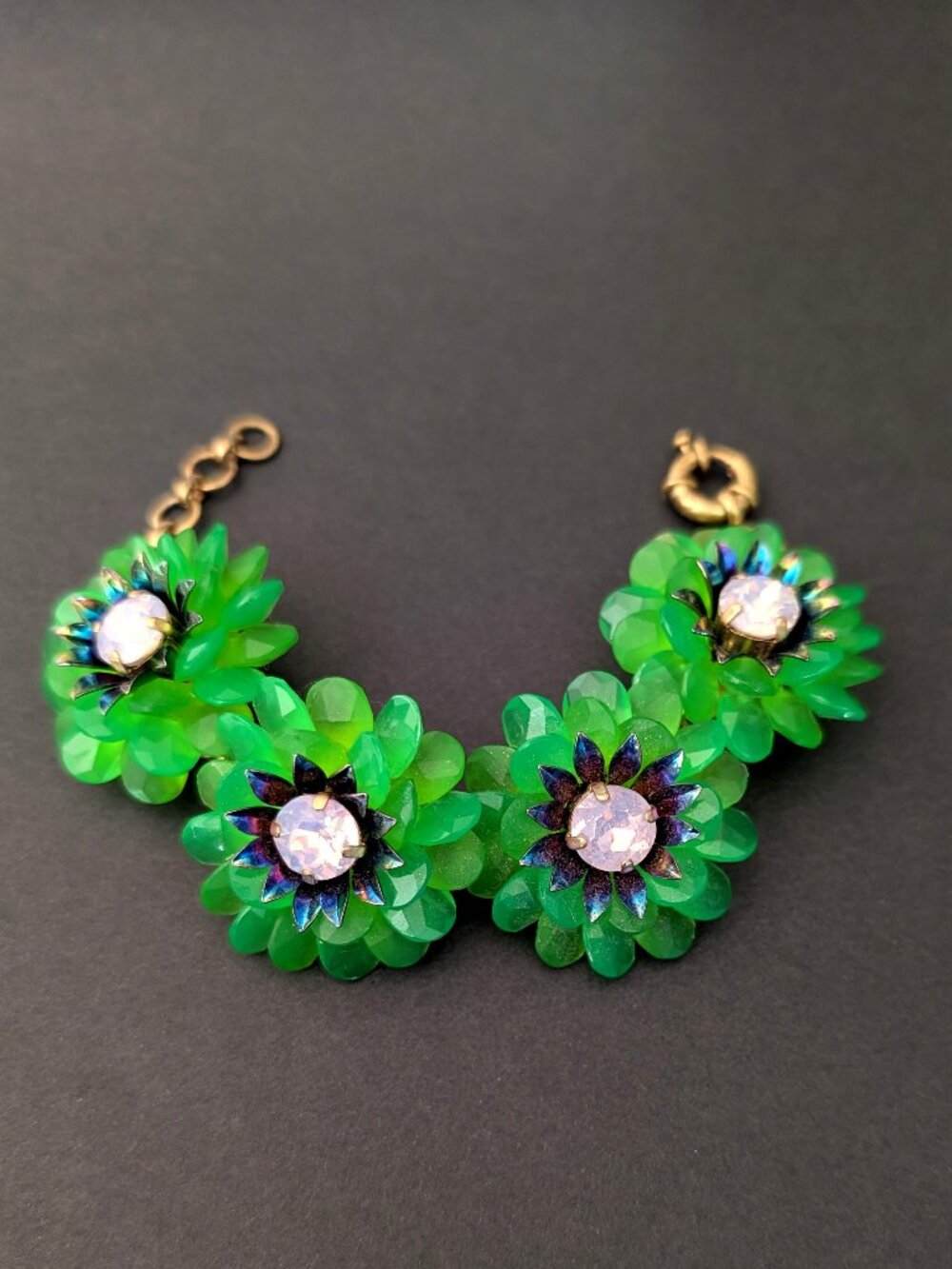 J.Crew bright green resin zinnia flower statement bracelet - Picture 5 of 12